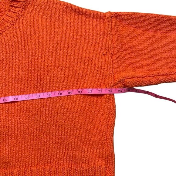 Frame Round Neck Cotton Knit Cropped Sweater Orange Large - Picture 5 of 8